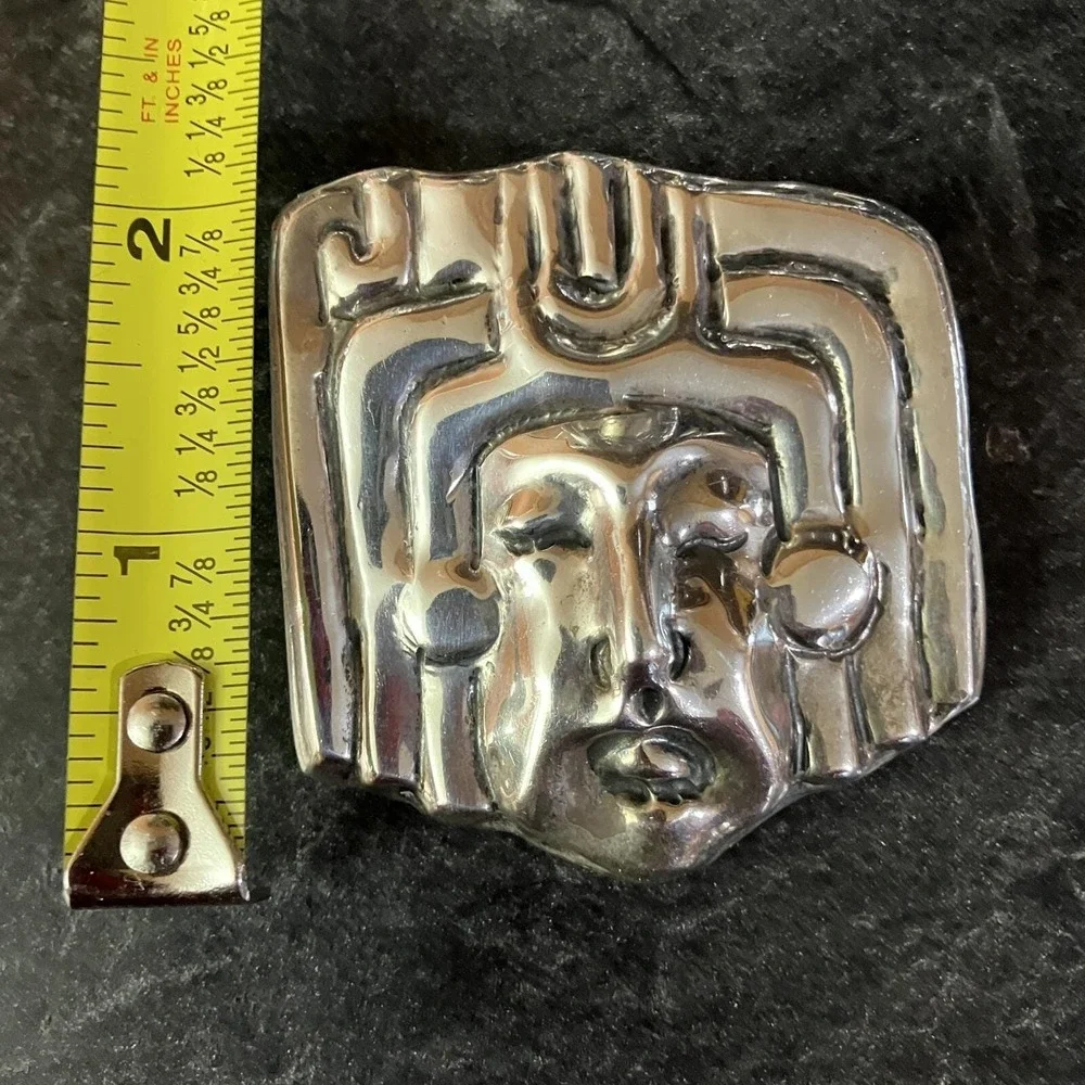 Mexican Sterling Silver Art Deco Pre Columbian Mask Brooch 1930's-1940's Vintage